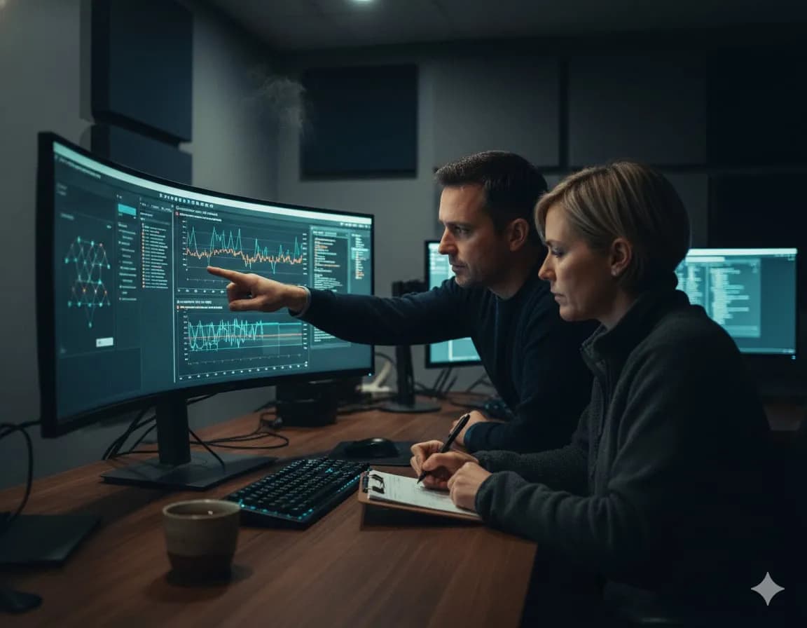 AI implementation imagery — dashboards or engineers at work